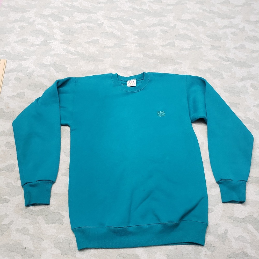 Vintage‎ USA Olympic Sweatshirt Mens Medium Green Pullover Long Sleeve Crew Neck